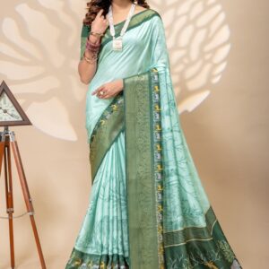 chitrakala trends premium marshmallow fabric saree with rich jacquard woven border & designer digital print blouse