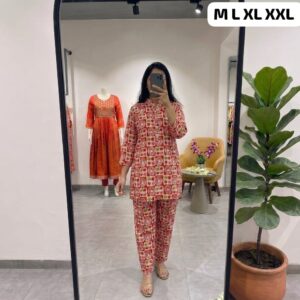 premium pure cotton printed co ord set for women | stylish kurti & pant set | soft & comfortable daily wear