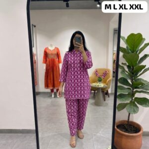 premium pure cotton printed co ord set for women | stylish kurti & pant set | soft & comfortable daily wear