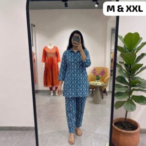 Premium Pure Cotton Blue Designer Co-Ord Set for Women | Stylish Kurti & Pant Set | Free Shipping