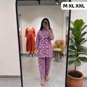 premium pure cotton printed co ord set for women | stylish kurti & pant set | soft & comfortable daily wear