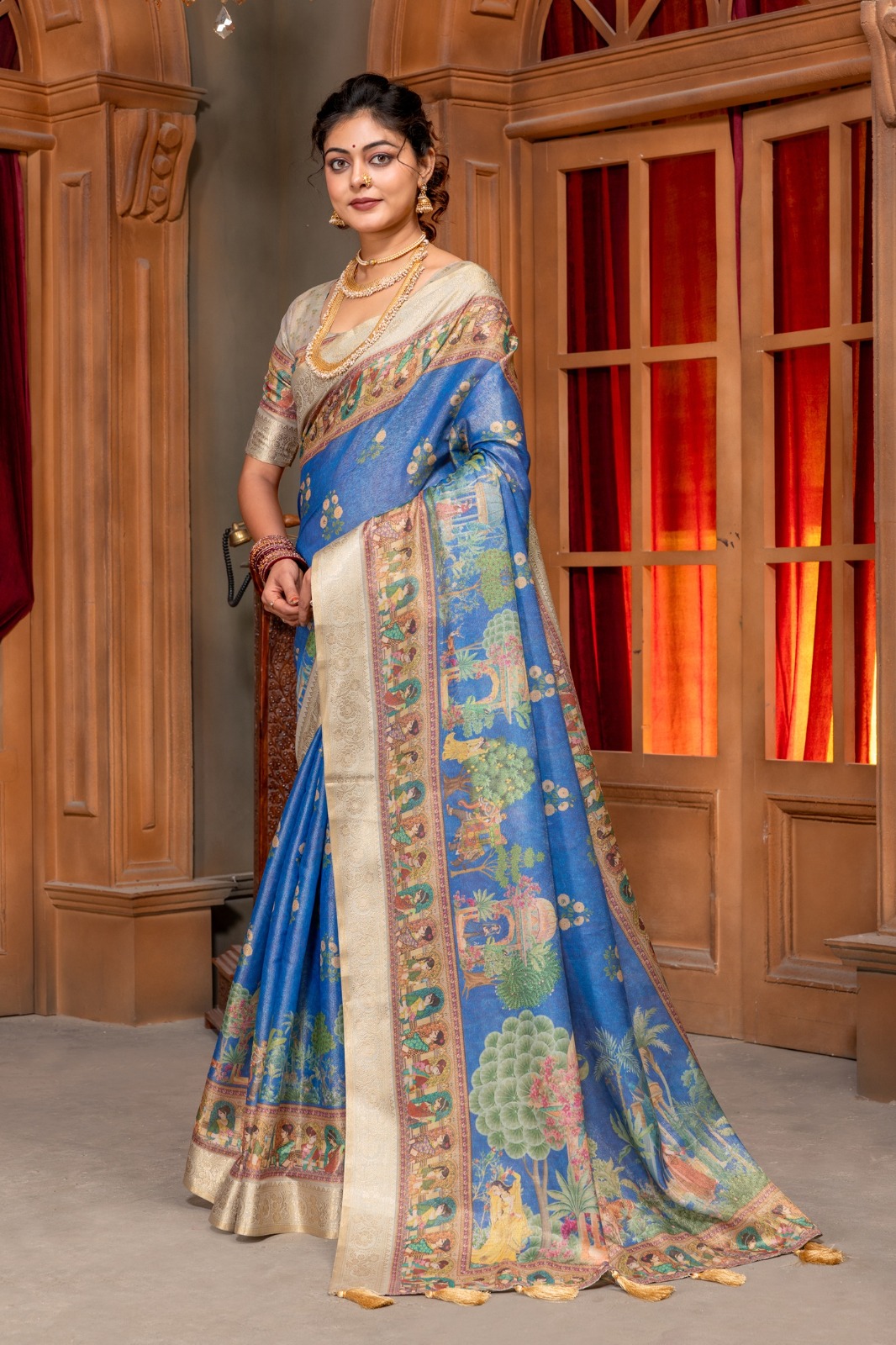 chitrakala trends premium kanjivaram cotton silk saree with rich jacquard border & digital print jari weaving | includes matching blouse piece chitrakala trends premium kanjivaram cotton silk saree with rich jacquard border & digital print jari weaving | includes matching blouse piece
