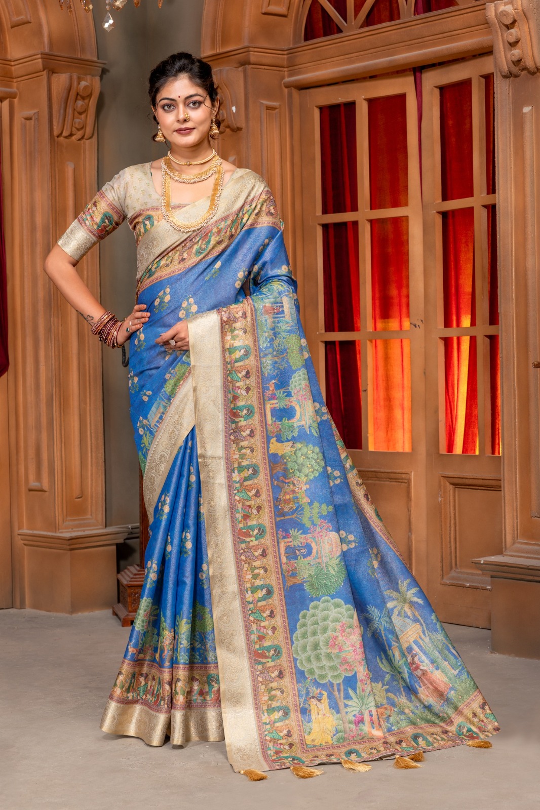 chitrakala trends premium kanjivaram cotton silk saree with rich jacquard border & digital print jari weaving | includes matching blouse piece chitrakala trends premium kanjivaram cotton silk saree with rich jacquard border & digital print jari weaving | includes matching blouse piece