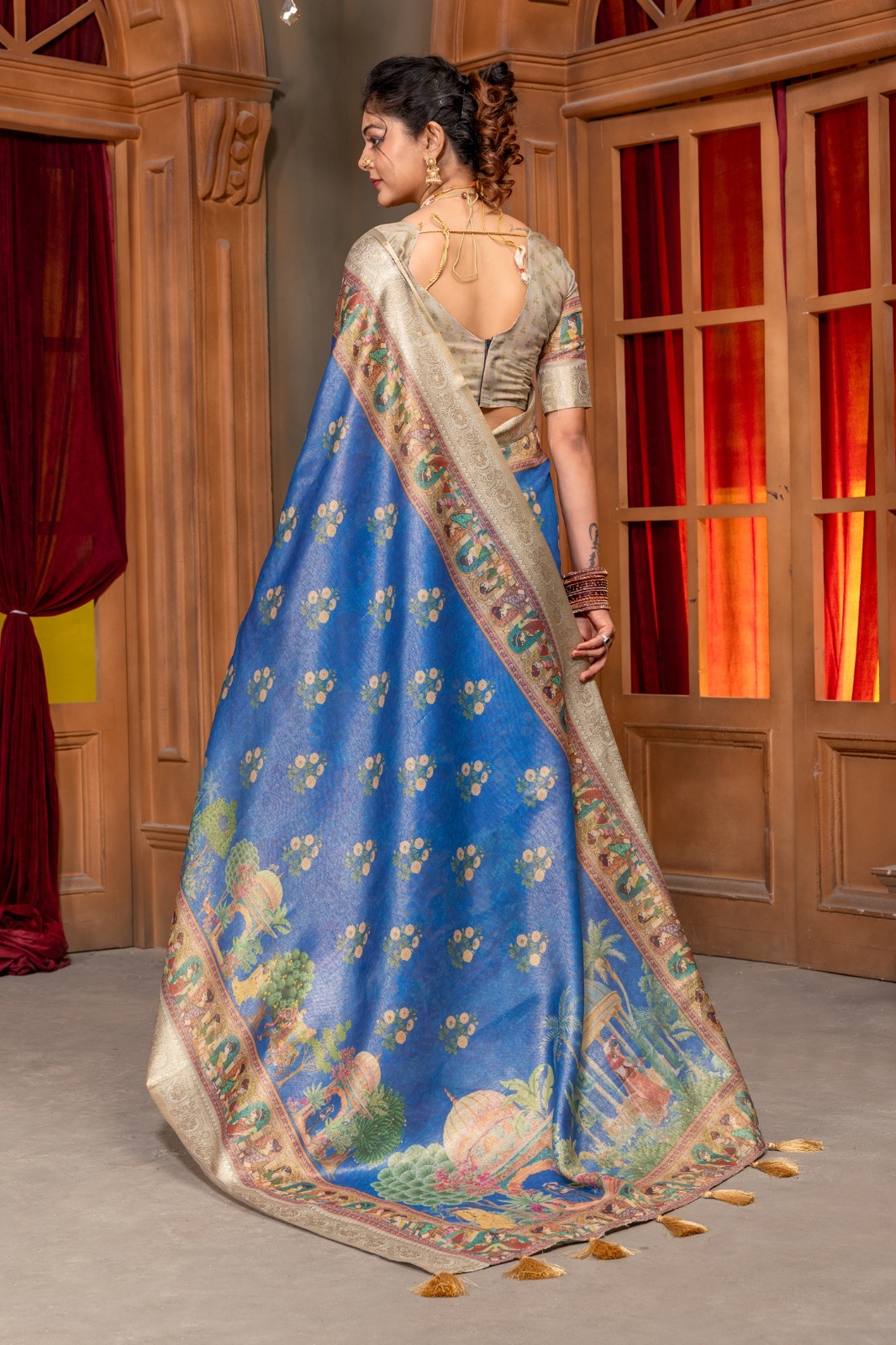 chitrakala trends premium kanjivaram cotton silk saree with rich jacquard border & digital print jari weaving | includes matching blouse piece chitrakala trends premium kanjivaram cotton silk saree with rich jacquard border & digital print jari weaving | includes matching blouse piece
