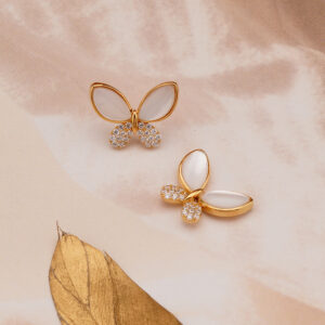 agor 925 silver butterfly stud earrings with white enamel cz accents 1