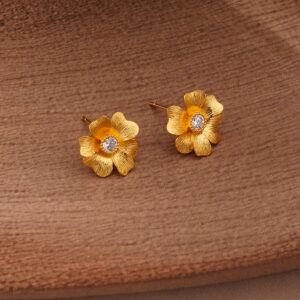 agor 925 silver gold plated bloomed flower stud earrings with cz center 1