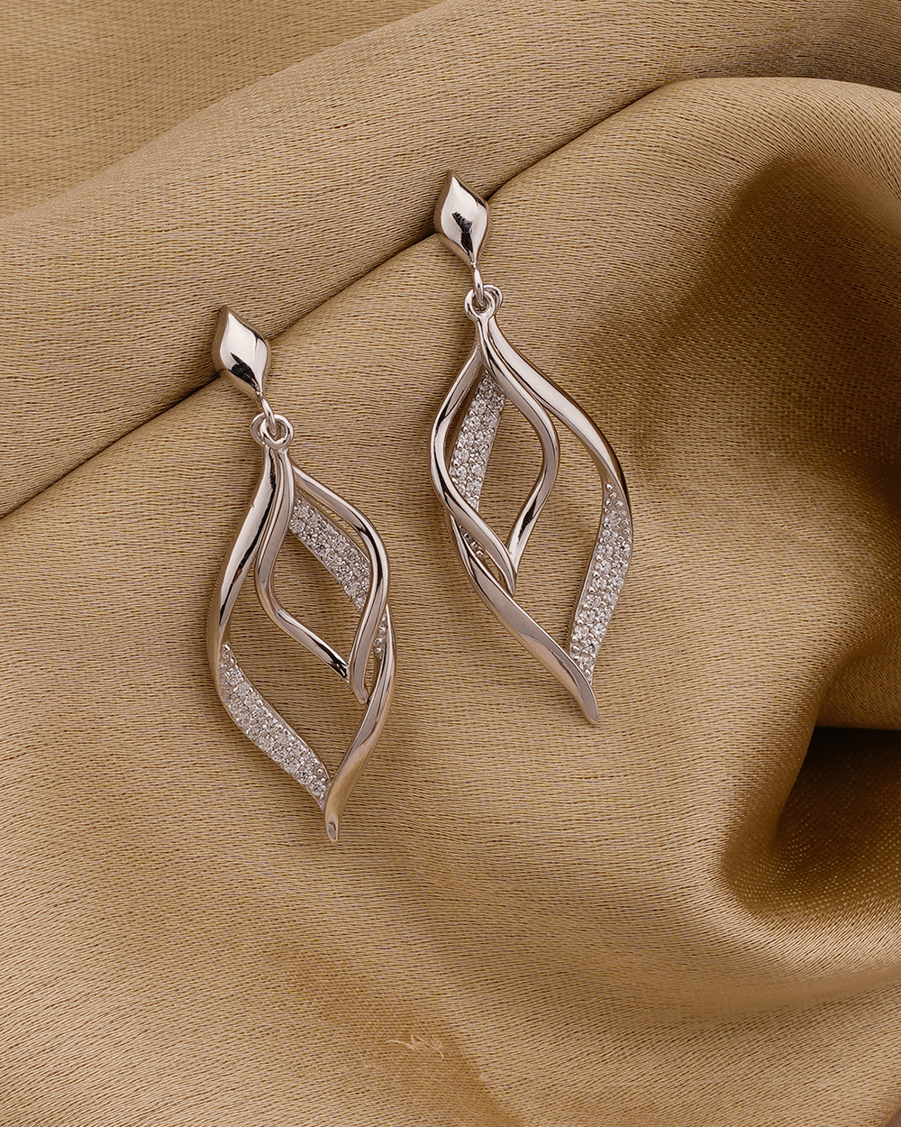 agor 925 silver layered twist leaf cz drop earrings agor 925 silver layered twist leaf cz drop earrings