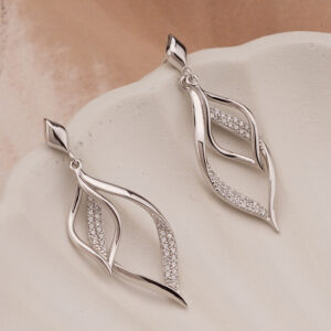 agor 925 silver layered twist leaf cz drop earrings