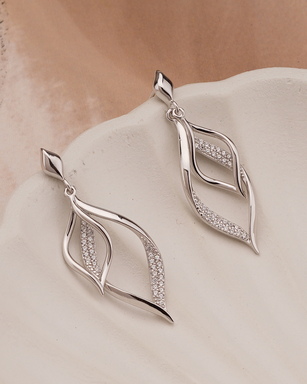 agor 925 silver layered twist leaf cz drop earrings agor 925 silver layered twist leaf cz drop earrings