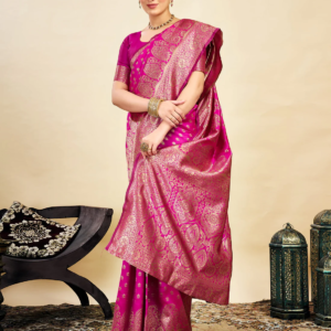 axonit womens silk blend banarasi jacquard classic motif design saree with unstitched blouse piece pink 3