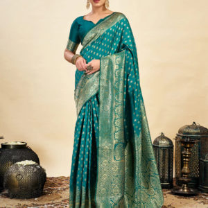 axonit womens silk blend banarasi jacquard classic motif design saree with unstitched blouse piece rama 1