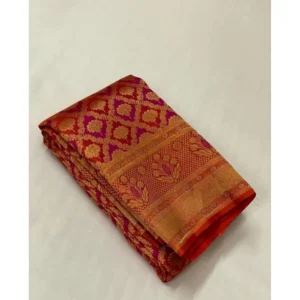 Generic Women's Silk Printed Saree With Unstitched Blouse 5.5Mtr (Red)