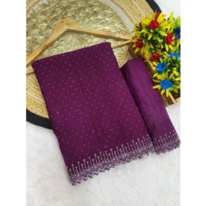 Generic Women's Georgette Stone Work Saree With Unstitched Blouse 5.5Mtr (Purple)