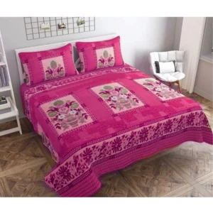 pid 64613 fleece floral printed double polar warm bedsheet with 2 pillow cover pink 1 1000x1000 1.webp