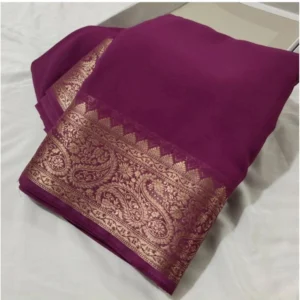 Generic Women's Crepe Chit Pallu Solid Saree With Unstitched Blouse 5.5Mtr (light purple)
