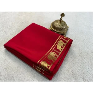 Generic Women's Crepe Chit Pallu Solid Saree With Unstitched Blouse 5.5Mtr (Red)