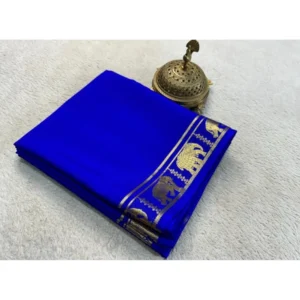 Generic Women's Crepe Chit Pallu Solid Saree With Unstitched Blouse 5.5Mtr (Navy Blue)