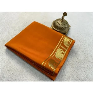 Generic Women's Crepe Chit Pallu Solid Saree With Unstitched Blouse 5.5Mtr (Orange)