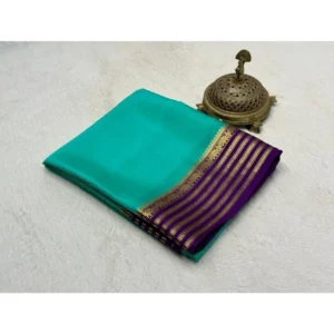 Generic Women's Crepe Chit Pallu Solid Saree With Unstitched Blouse 5.5Mtr (Sky Blue)