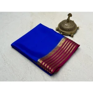 Generic Women's Crepe Chit Pallu Solid Saree With Unstitched Blouse 5.5Mtr (Navy Blue)