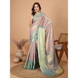 Generic Women's Jacquard Saree With Unstitched Blouse 5.5Mtr (Multicolor)