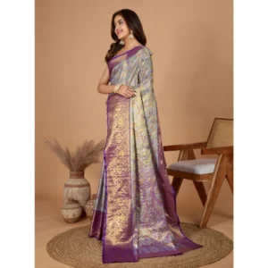 Generic Women's Jacquard Saree With Unstitched Blouse 5.5Mtr (Multicolor)