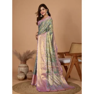Generic Women's Jacquard Saree With Unstitched Blouse 5.5Mtr (Multicolor)