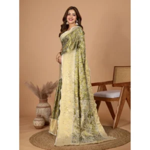 Generic Women's Jacquard Saree With Unstitched Blouse 5.5Mtr (Olive)