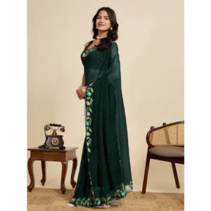 Generic Women's Georgette Printed Saree With Unstitched Blouse 5.5Mtr (Green)