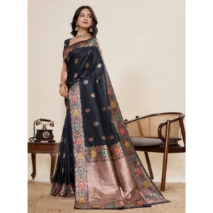 Generic Women's Faux_Banarasi_Silk Woven Saree With Unstitched Blouse 5.5Mtr (Black)