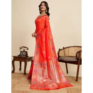 Generic Women's Faux_Banarasi_Silk Woven Saree With Unstitched Blouse 5.5Mtr (Coral)