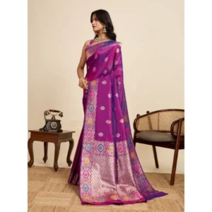Generic Women's Faux_Banarasi_Silk Woven Saree With Unstitched Blouse 5.5Mtr (Magenta)