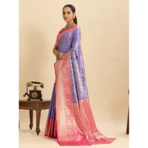 Generic Women's Faux_Banarasi_Silk Woven Saree With Unstitched Blouse 5.5Mtr (Blue)