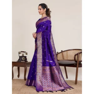Generic Women's Jacquard Woven Saree With Unstitched Blouse 5.5Mtr (Blue)
