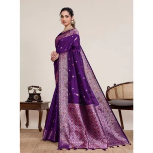 Generic Women's Jacquard Woven Saree With Unstitched Blouse 5.5Mtr (Purple)