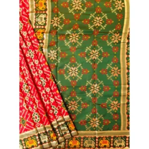 Generic Women's Patola Silk Meena And Zari Woven Saree With Unstitched Blouse 5.5Mtr (Red)