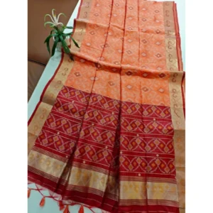 Generic Women's Raw Silk Ikkat Saree With Unstitched Blouse 5.5Mtr (Peach)