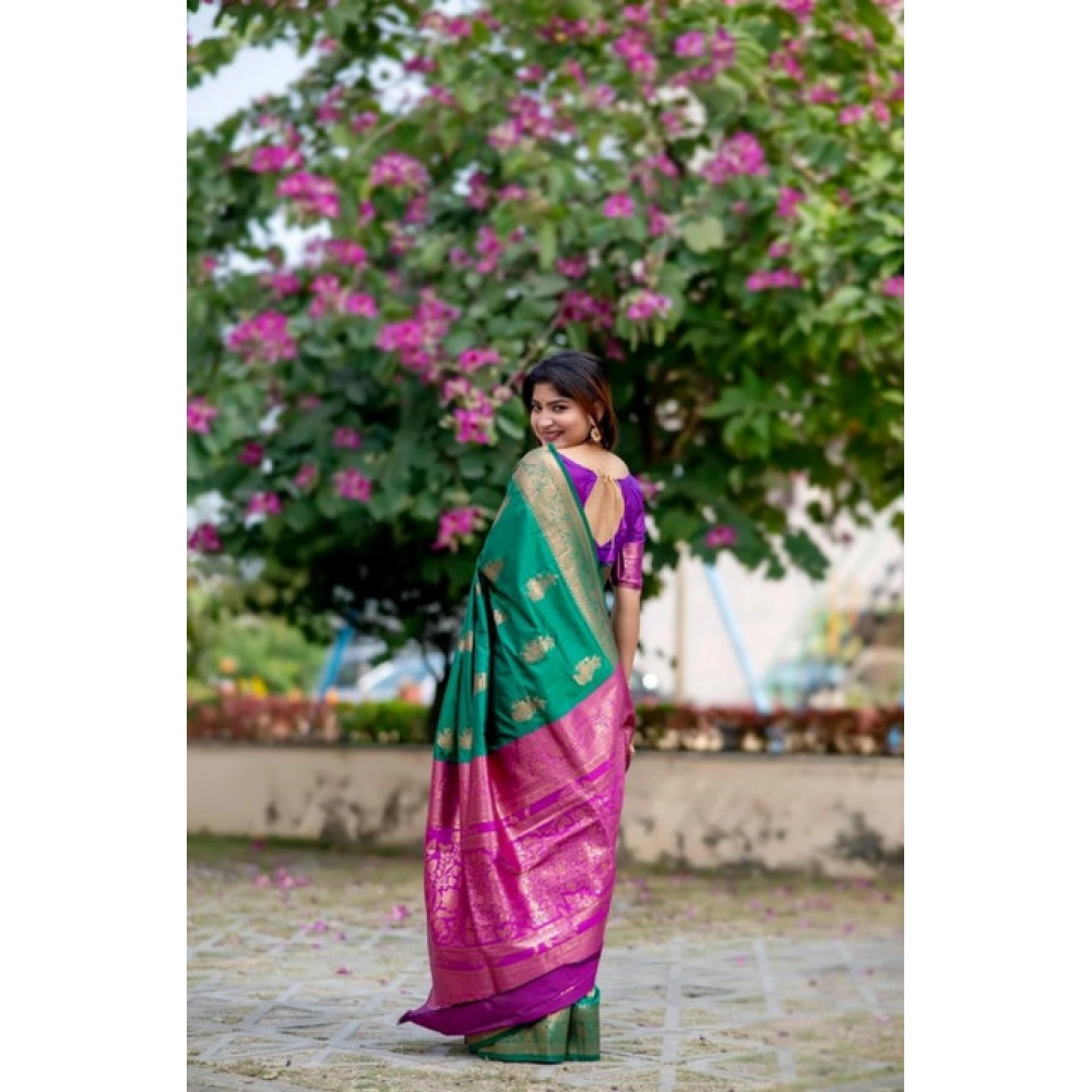 Generic Women's Katan_Silk Zari_Weaving Saree With Unstitched Blouse 5.5Mtr (Dark_Green)