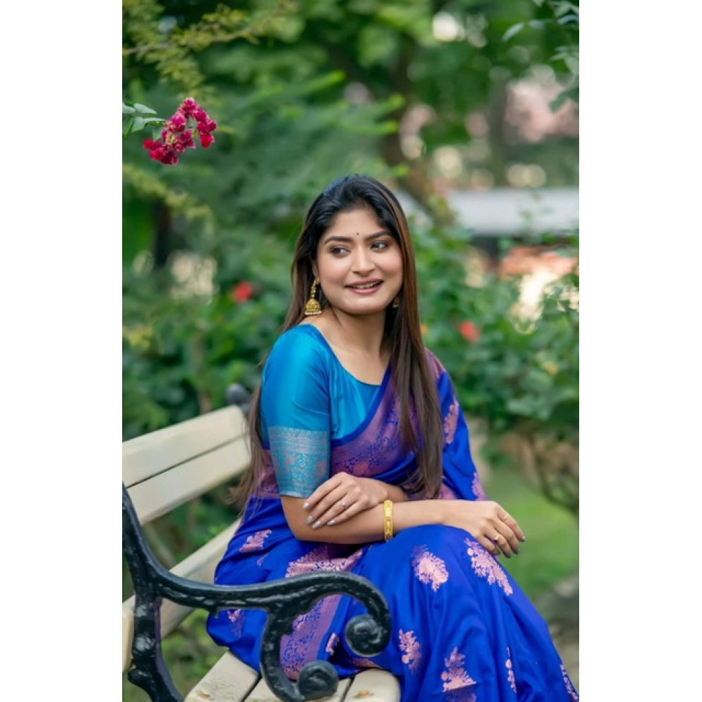 Generic Women's Katan_Silk Zari_Weaving Saree With Unstitched Blouse 5.5Mtr (Royal_Blue)