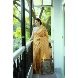 Generic Women's Faux_Tussar_Silk Geometric_Print Saree With Unstitched Blouse 5.5Mtr (Mustard)