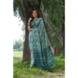 Generic Women's Faux_Tussar_Silk Abstract_Print Saree With Unstitched Blouse 5.5Mtr (Sea_Green)