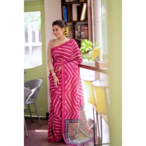 Generic Women's Faux_Tussar_Silk Geometric_Print Saree With Unstitched Blouse 5.5Mtr (Light_Pink)