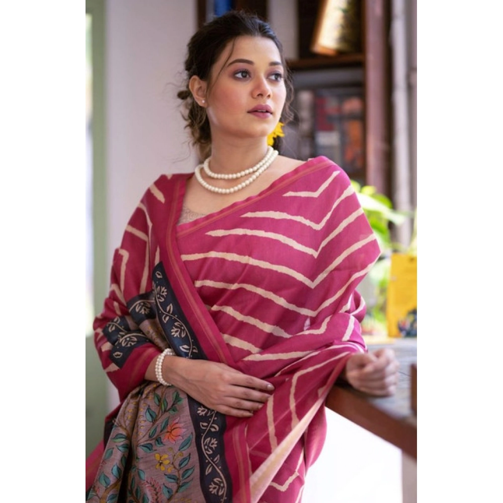 Generic Women's Faux_Tussar_Silk Geometric_Print Saree With Unstitched Blouse 5.5Mtr (Light_Pink) - Image 2