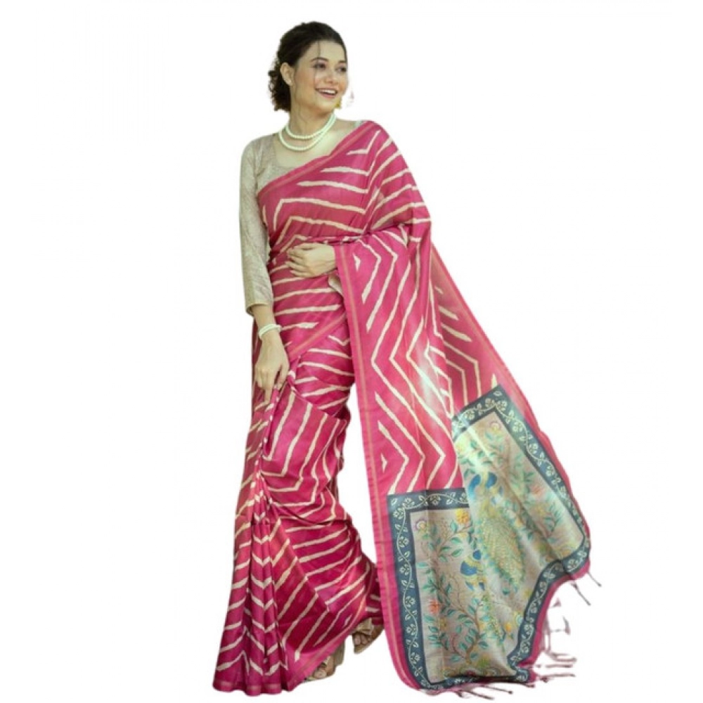 Generic Women's Faux_Tussar_Silk Geometric_Print Saree With Unstitched Blouse 5.5Mtr (Light_Pink) - Image 3