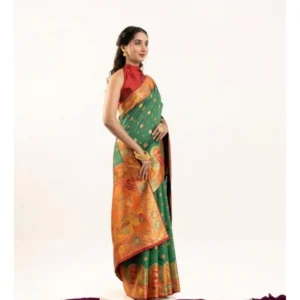 Generic Women's Faux_Banarasi Woven Motifs Saree With Unstitched Blouse 5.5Mtr (Green)