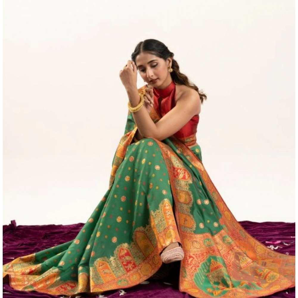 Generic Women's Faux_Banarasi Woven Motifs Saree With Unstitched Blouse 5.5Mtr (Green) - Image 3