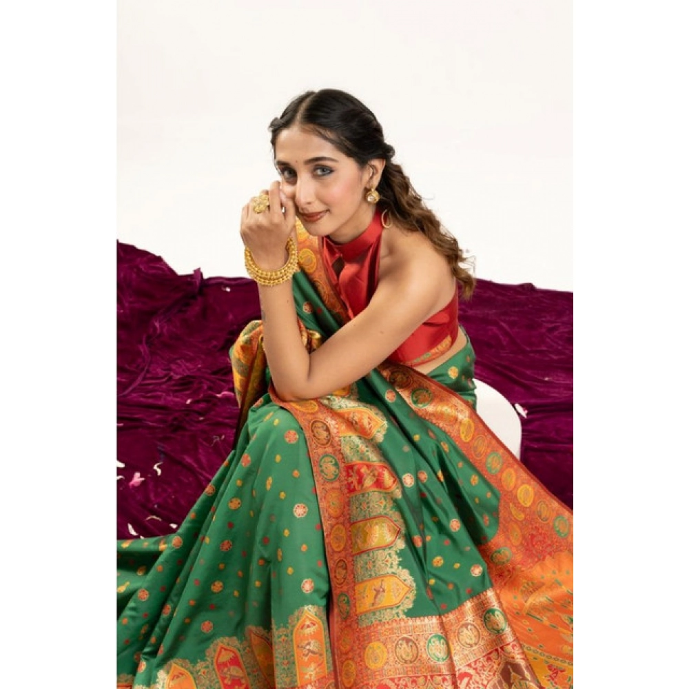 Generic Women's Faux_Banarasi Woven Motifs Saree With Unstitched Blouse 5.5Mtr (Green) - Image 2