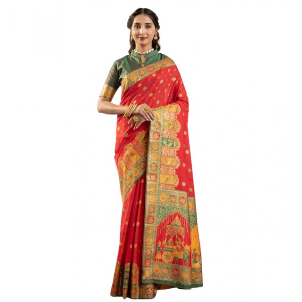 Generic Women's Faux_Banarasi Woven Motifs Saree With Unstitched Blouse 5.5Mtr (Orange) - Image 4