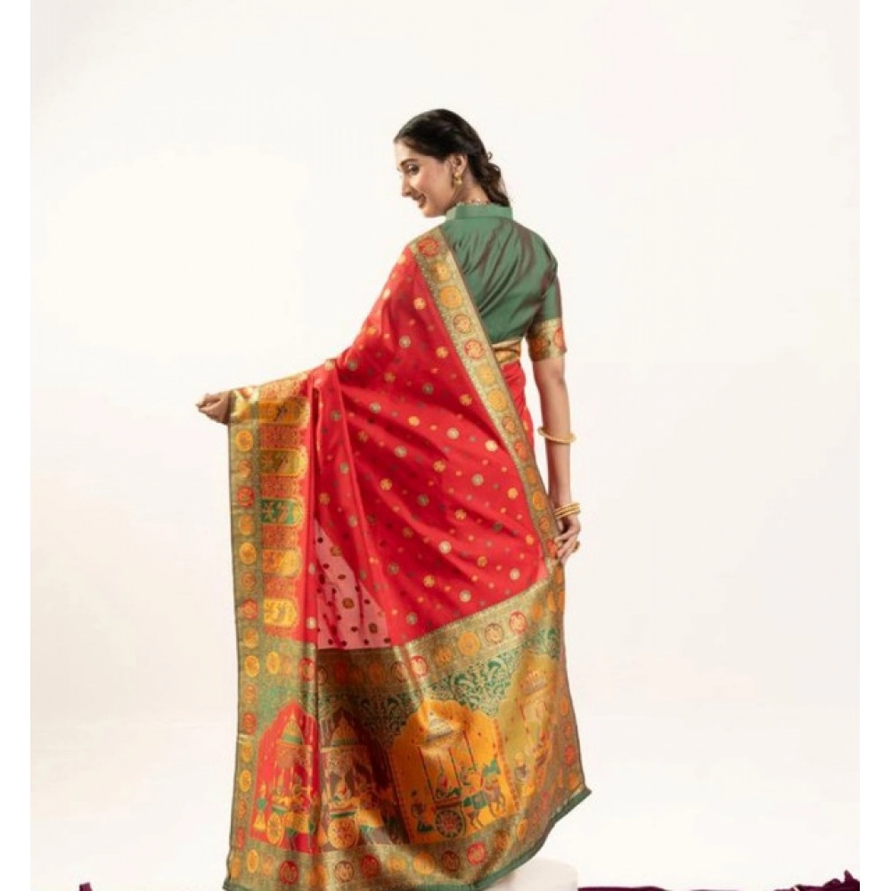 Generic Women's Faux_Banarasi Woven Motifs Saree With Unstitched Blouse 5.5Mtr (Orange) - Image 2