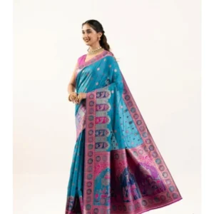 Generic Women's Faux_Banarasi Woven Motifs Saree With Unstitched Blouse 5.5Mtr (Teal)